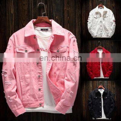 Custom Men's Denim Jacket Trendy Fashion Hip-hop Streetwear Ripped Denim Men's Motorcycle Jacket Bomber Jacket photo-2