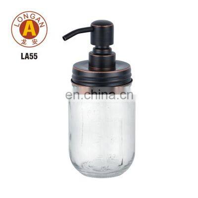 Wholesale Bathroom Sets Stainless Steel 304 Mason Jar Round Shape Glass Bottle With Mason Jar Soap Dispenser Lid