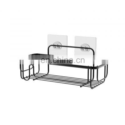 Oem Manufacturer Multifunctional Wall Mounted Metal Shower Towel Storge Shelf Bathroom Rack With Magic Sticker photo-5