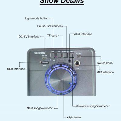 Zqs4235 OEM Portable 4-inch*2 Speaker 16W Power Wireless Bluetooth Speaker With Colorful Lights