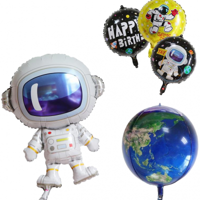 Spaceman Rocket Astronaut Hot Selling Rocket Party Balloon Outer Space Globos Theme Happy Birthday Foil Balloon 4D