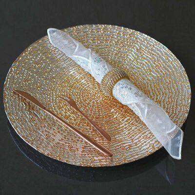 Wholesale Glass Plate for Wedding Western Food Plate Home Decoration Gold Glass Clear Beaded Charge Plate Dinnerware