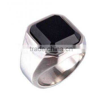 Men's Stainless Steel Rings Inlaid With Black Square Gem, Fashion Black Square Gem Ring