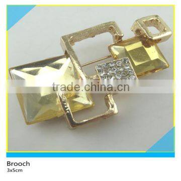 Gold Metal Base Topaz Square Rhinestone Brooch Glass Stone Brooch 3x5cm