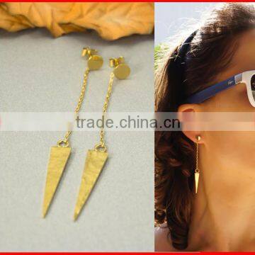 2016 FACTORY silver vermeil long triangle chain golden earring designs for women