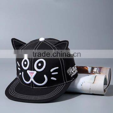 Direct Factory Wholesale Cute Sweet Cat Embroideried Flat Caps and Hats