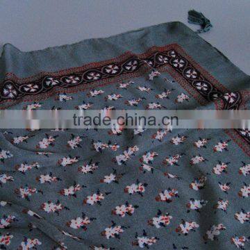 New Autumn Winter Wide Tassel Position Printed Floral Voile Scarf
