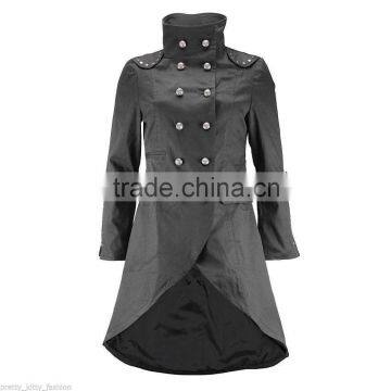 WOMENS GOTHIC BUTTON STYLE COTTON LONG COAT BLACK COLOR