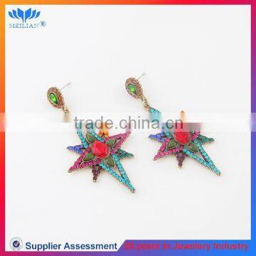 Wholesale women's colorful rhinestone drop earrings fashion alloy star design earring