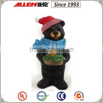 12.4" red cap black led bear resin figurine for Christmas decoration