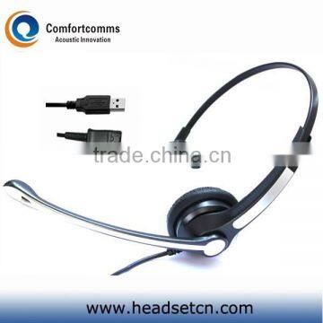 Monaural noise cancelling USB headset call center