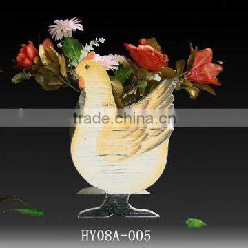 Shabby chic cute cock shape wood garden pot