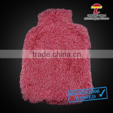 BS standard natural rubber hot water bottle with cute pink pvc plush cover