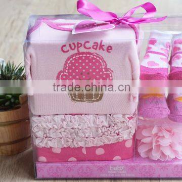 2015 Newest Fashion Design, cute Cup Cake Newborn Baby Cloth Gift Set, elegant gift box packing.