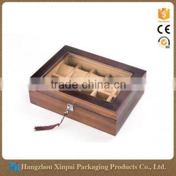 High Quality Cherry Wood 10 Slot Watch Display Box With Glass Lid