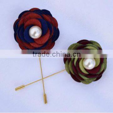 Fashion elegant pearls silk fabric handmade flower brooches