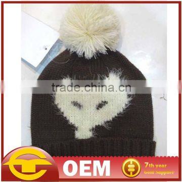 Wholesale factory custom knit animal winter knitted pom beanie hat