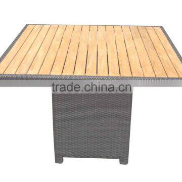 outdoor wicker table with teak wood top