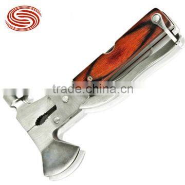 Wholesale Multi-functional Outdoor Tool Combination Wich Axe Screwdriver Knife Saw Bottle Opener Auto Safety Hammer