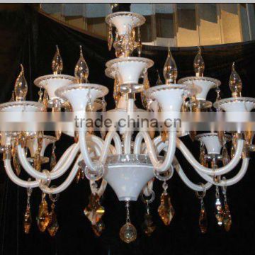 Hotel Hall Decorate 3 Tier White Glass And Amber Crystal Chandelier