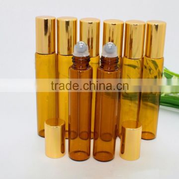 amber 10ml glass perfume bottle with roller ball, empty 1/3 oz roll-on perfume bottle