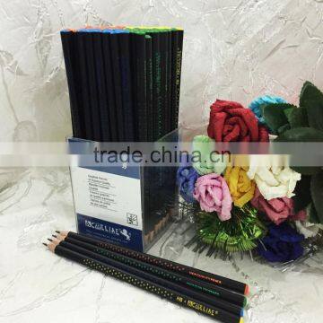 7" Standard Size Triangular Shape Soft Wood 72pcs Matt Black Body HB Pencil With Dipped Top photo-2