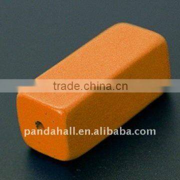 Wood Beads, Dyed, Rectangle, Orange, about 15x36x15mm, hole: 4mm(WOOD-A010-1)