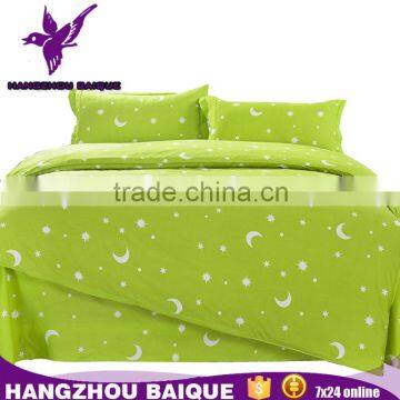 Polyester Little Moon and Stars Printed Green Complete Bedding Sets