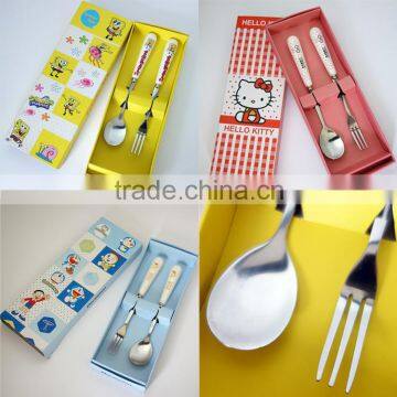 Exquisite design ceramic small spoon and fork with delicate box