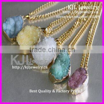 KJL-A0228 new arrival,natural quartz druzy stone necklace ,mix color crystal agate drusy semi-precious charm pendant necklace