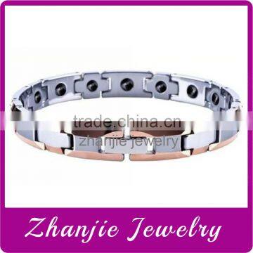 High quality gold side tungsten steel titanium stainless 4 in 1 Bio magnetic health care bracelet made in China