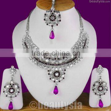 Buy Jewelry Stylish Designs Silver Tone S173 Purple Tamanna Necklace Set