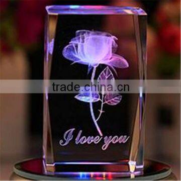 Cube 3D Laser Crystal Block of Rose for souvenir