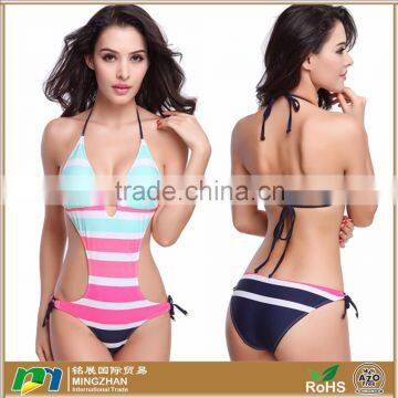 Womens Charming Halter One Piece Bikini Striped Printed Monokini Swimsuit