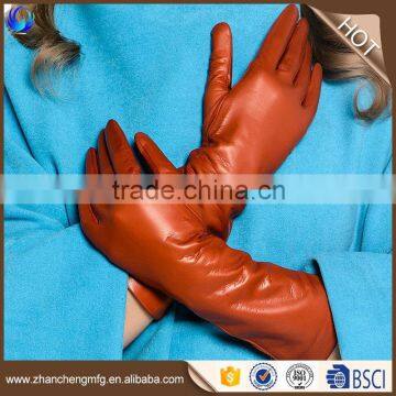 Multifunctional soft women wool lined sheepskin leather gloves long leather gloves with low price