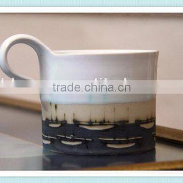 Stoneware Pottery mug, Hand painted mug, Pottery mug with boats