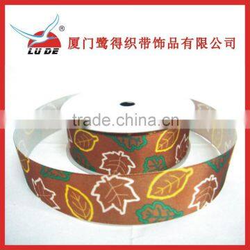 2015 colorful leaf print polyester satin ribbon