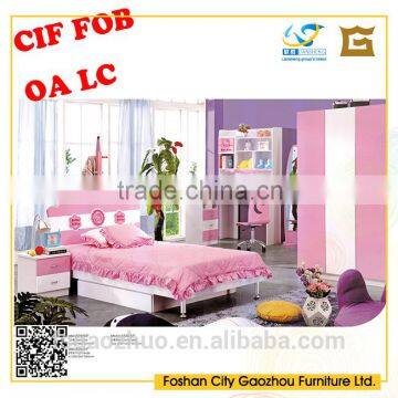 MDF with high gloss finish modern colorful princess multifunctional youth bedroom set