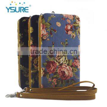 2016 New Style Jean Material Lady Wallet Metal Cases for Universal Mobile Phone, with Mirror and Card Slots