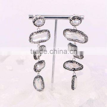 Newest Design Freshwater Pearl Beads With Rhinestone Earrings, Pave Crystal Druzy Pearl Earring For Women photo-3