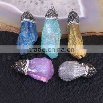 Cluster Aura Titanium Druzy Quartz Crystal Pendant Bead Pave Crystal Rhinestone Cap Aura Quartz Pendants Gemstone Jewelry