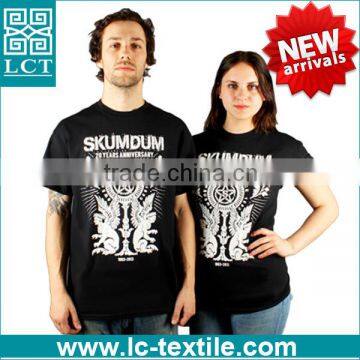 Custom made hangtag fashion design black cotton couple t-shirt