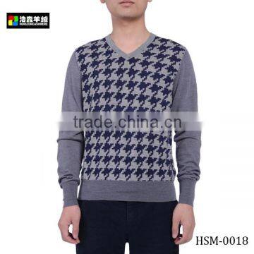 Elbow Patches Men's Jacquard Sweater, Latticed Knitting Jacquard Sweater