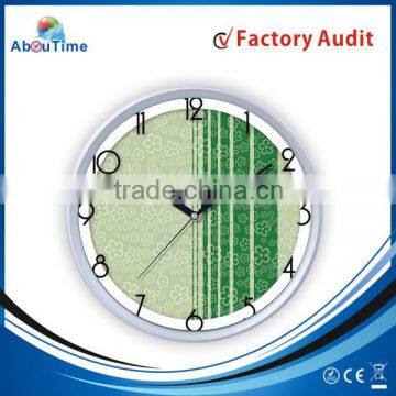 12" plastic wall clock with silk printing glass