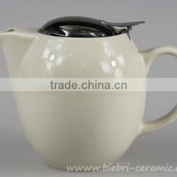 350ml Mini Size Ivory White Color Glazed Ceramic Teapot With Stainless Steel Infuser And Lid