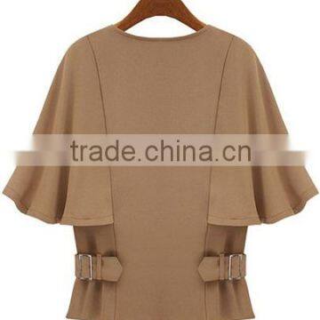 Camel Round Neck Zipper Cape Poncho Coat Women photo-2