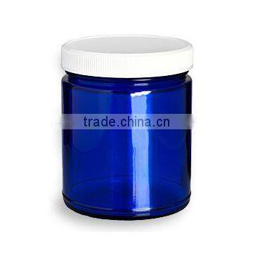 Cobalt Blue Glass Jar 9 oz(270ml) w/ White Lid