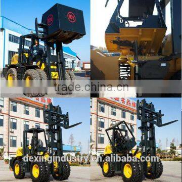 China New 10t Heavy Duty Articulated Forklift For Sale, Deutz Engine 6 Cyl. / Side Tilting Cab / Tilt Mast/ All Terrain Tires