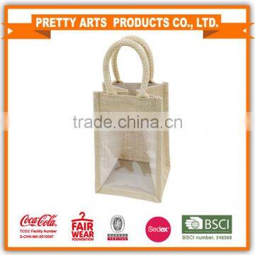 BSCI SEDEX Pillar 4 really factory jute bag for wine bottle with window