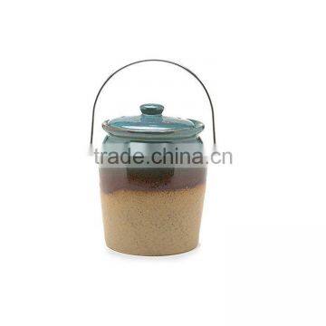 1-Gallon Glazed Earthenware Compost Crock, in Blue